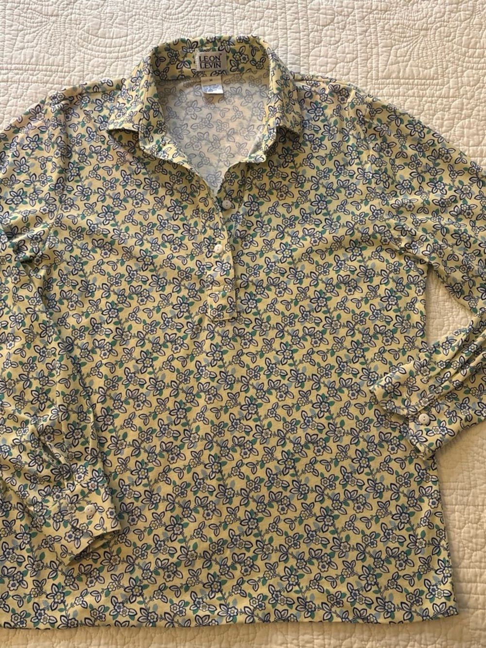 Leon Levin Yellow Floral Button-Down Shirt with Blue & Green Print